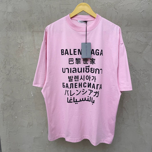 Balenciaga Sakura Pink Seven Nation Language Big Logo Short Sleeve