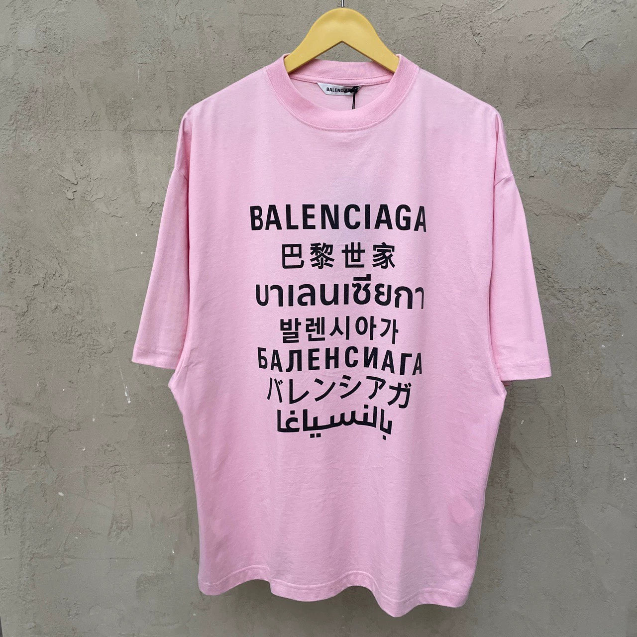 Balenciaga Sakura Pink Seven Nation Language Big Logo Short Sleeve