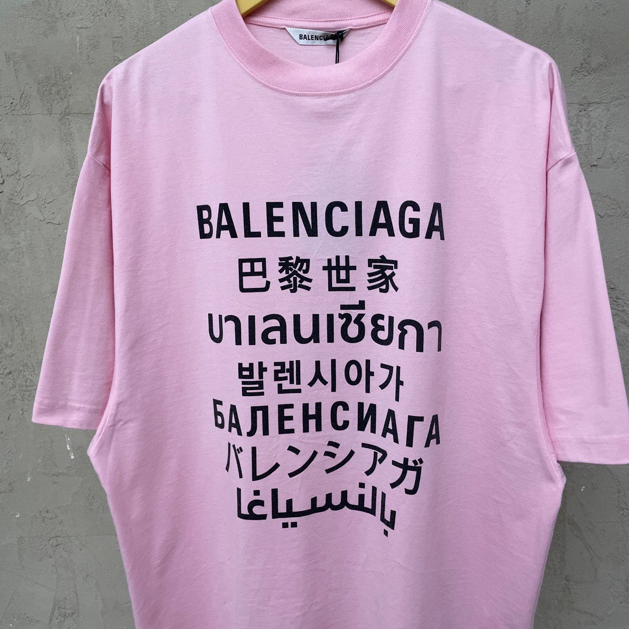 Balenciaga Sakura Pink Seven Nation Language Big Logo Short Sleeve