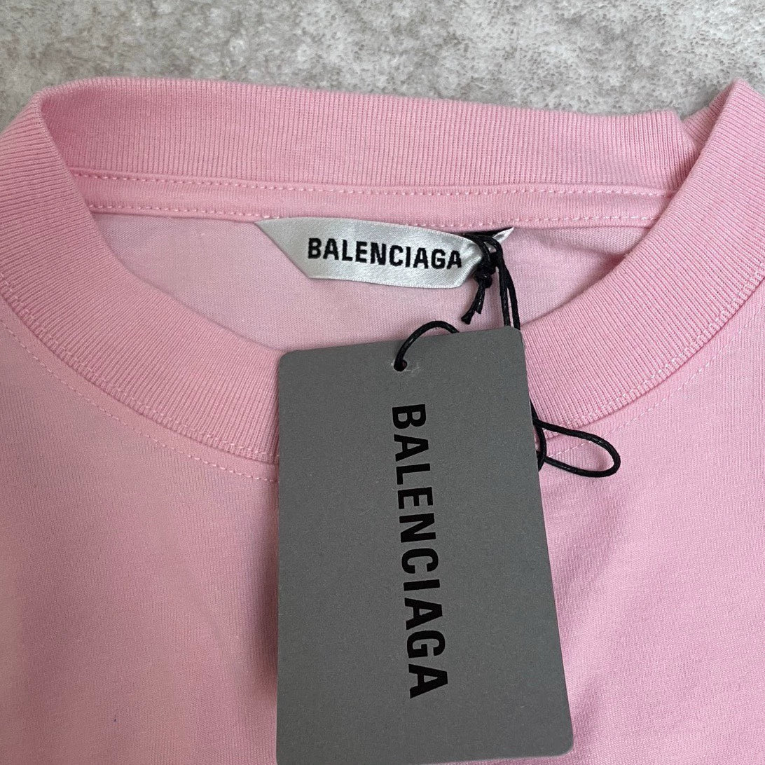 Balenciaga Sakura Pink Seven Nation Language Big Logo Short Sleeve