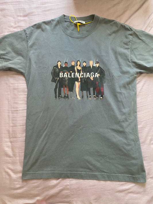 Balenciaga Band Portrait Print Logo Retro Short Sleeve