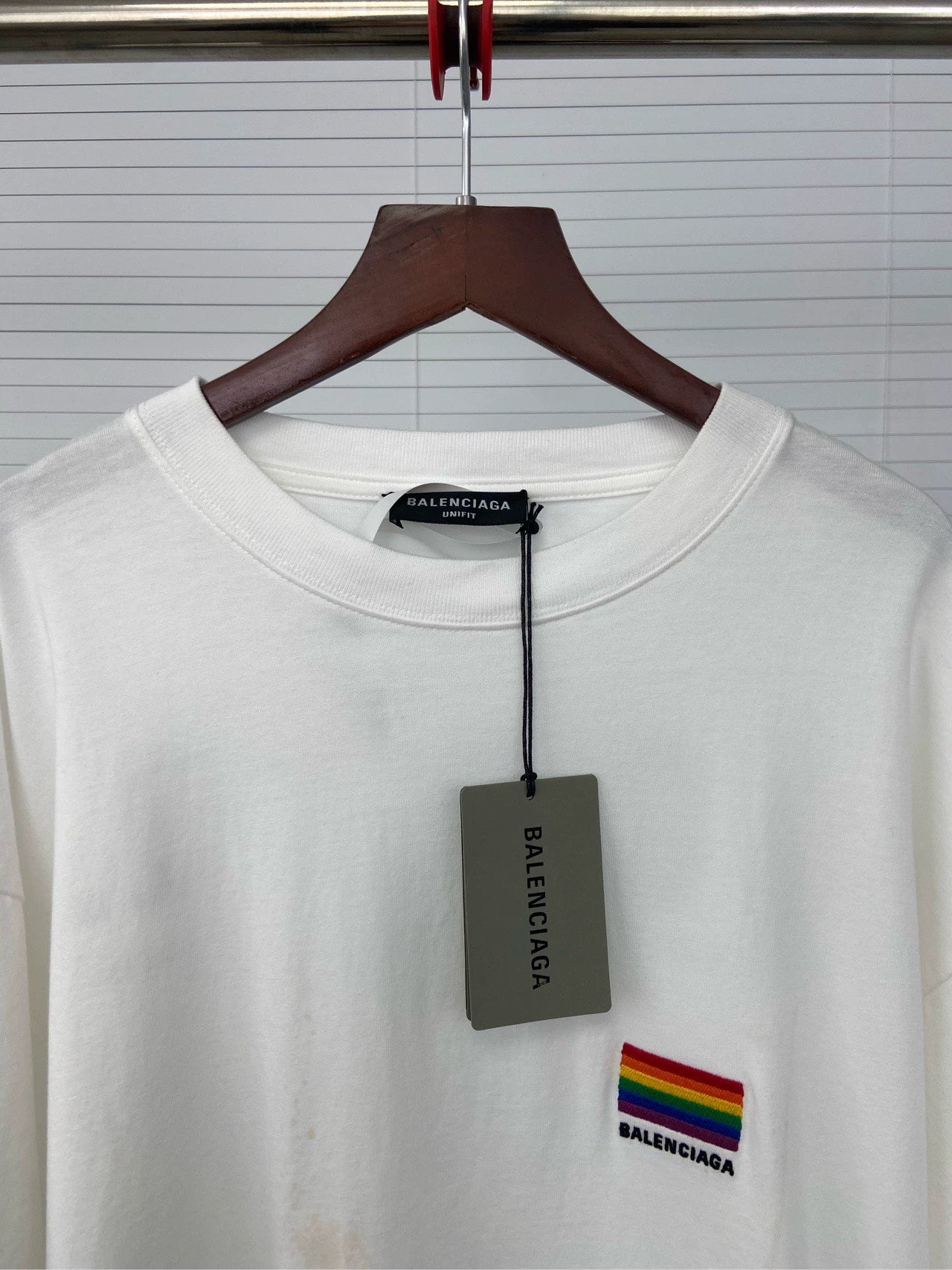 Balenciaga colorful national flag embroidered logo with white letters on the back short sleeved shirt