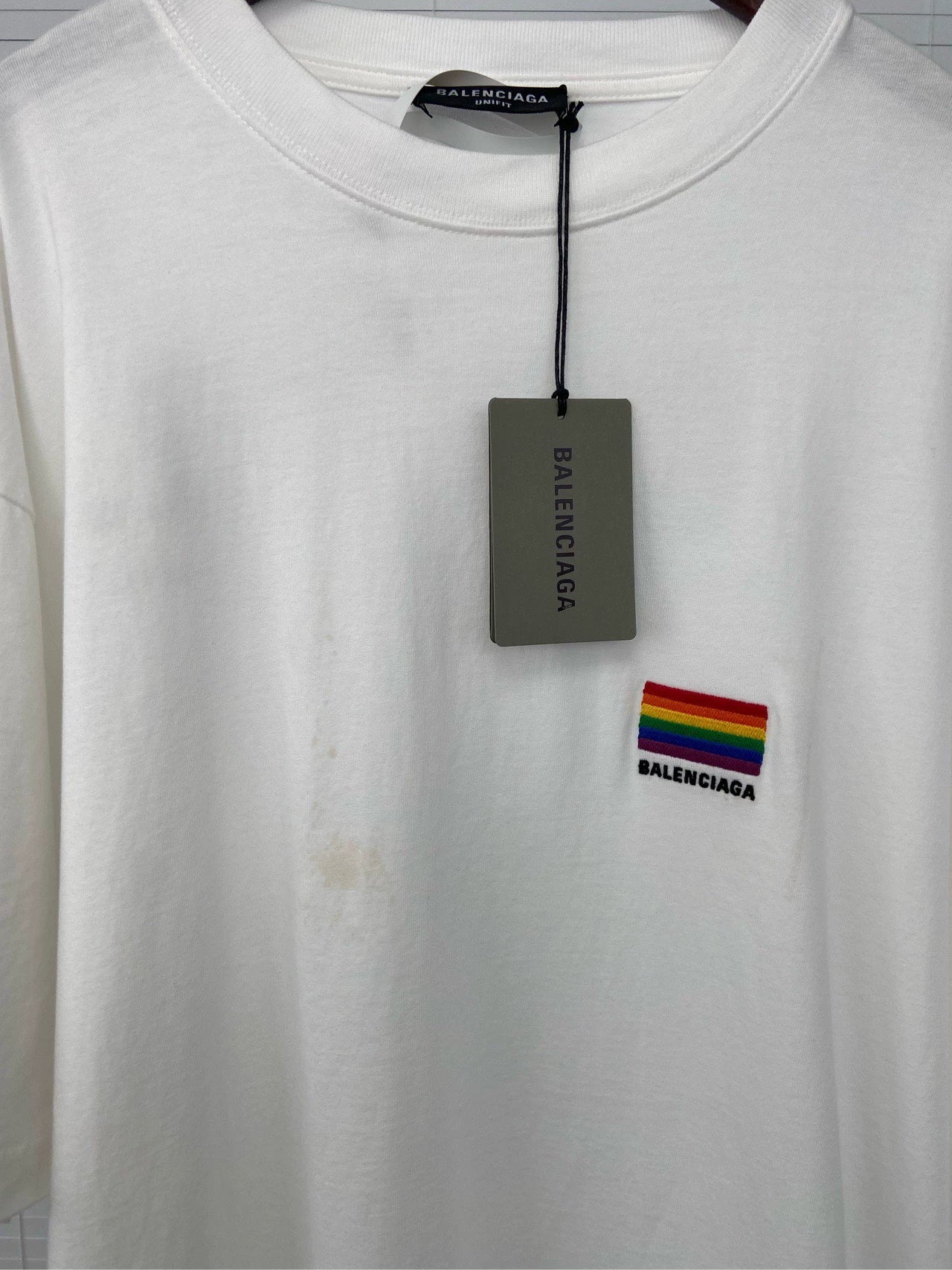 Balenciaga colorful national flag embroidered logo with white letters on the back short sleeved shirt