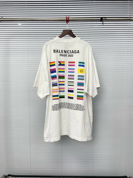 Balenciaga FW22 Duo Portrait Multi Country Flag Printed Logo Loose Short Sleeve