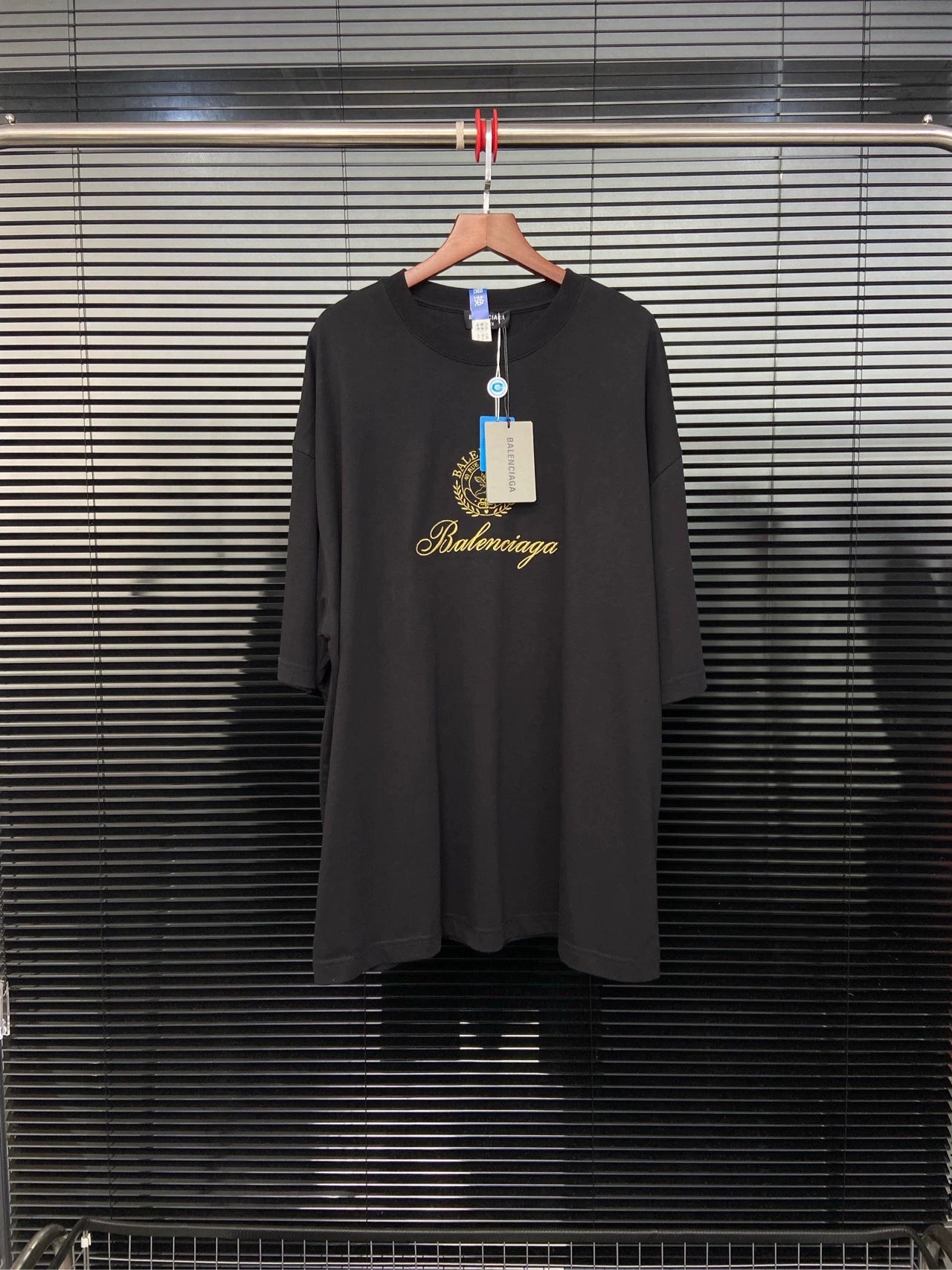 Balenciaga Gold Embroidery Pattern Black Short Sleeve