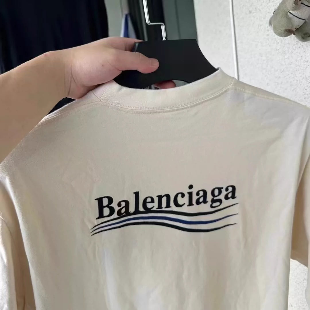 Balenciaga new cream white cola short sleeved shirt