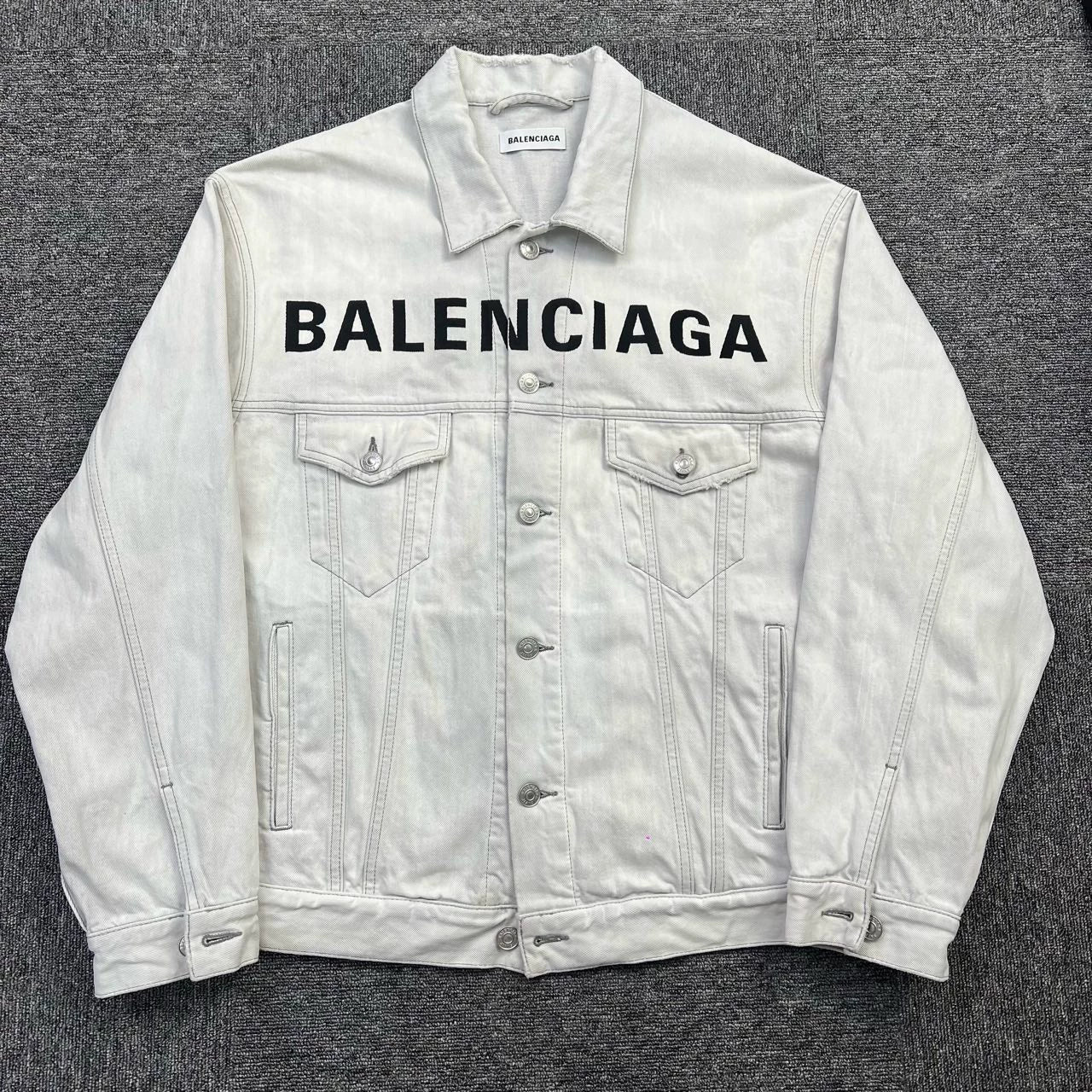 Balenciaga embroidered logo on chest washed and worn denim jacket