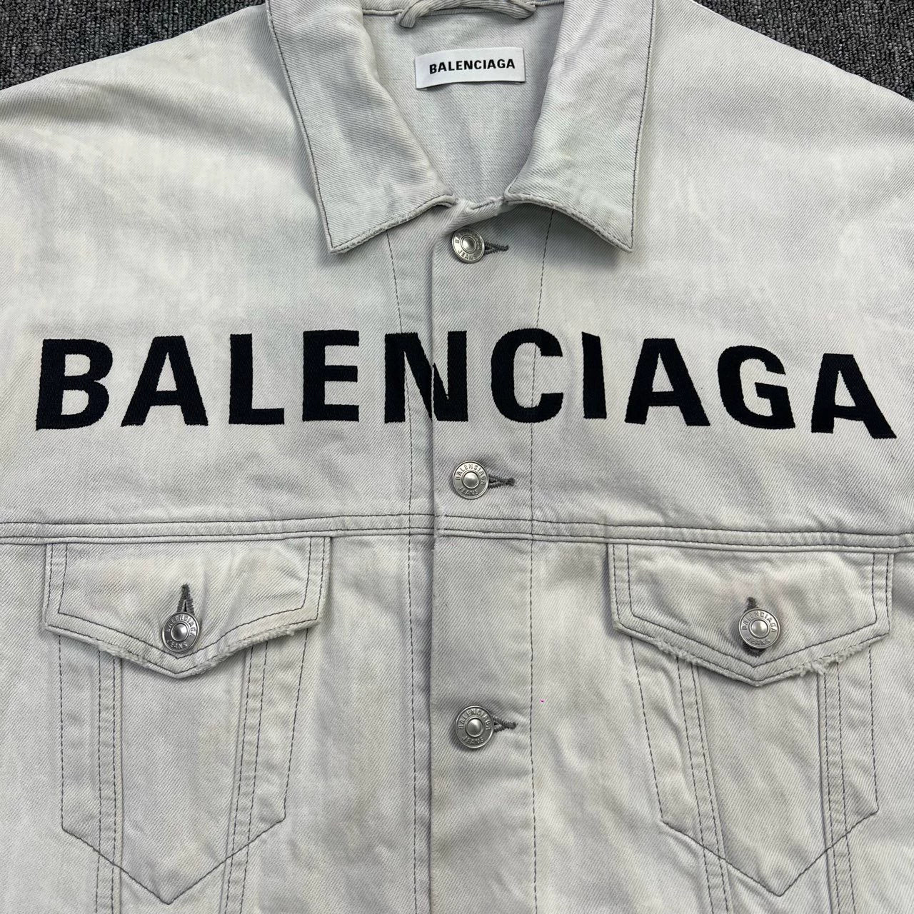 Balenciaga embroidered logo on chest washed and worn denim jacket