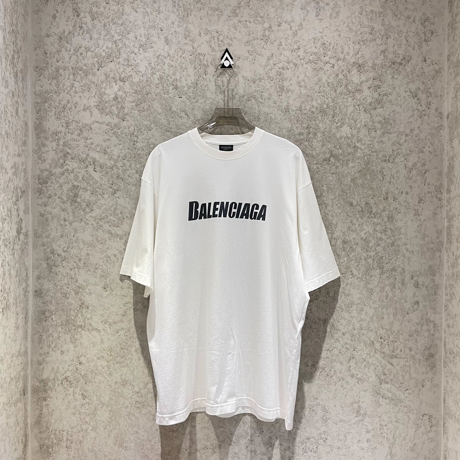 Balenciaga new white distressed letter logo short sleeved shirt