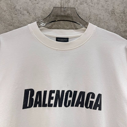 Balenciaga new white distressed letter logo short sleeved shirt