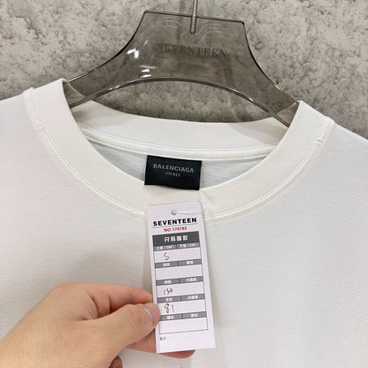 Balenciaga new white distressed letter logo short sleeved shirt