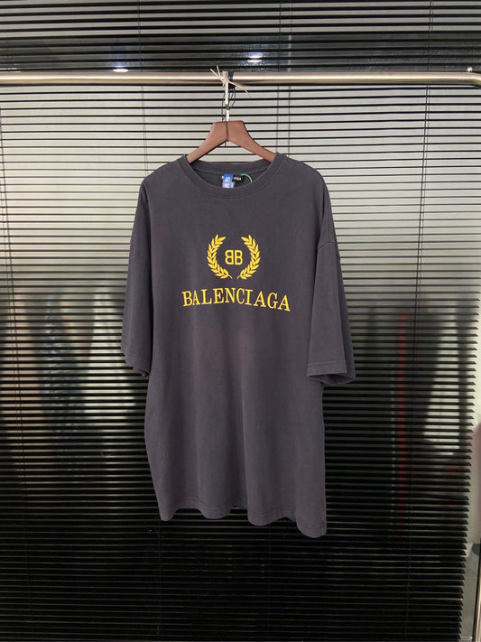 Balenciaga wheat ear bb letter navy blue short sleeved shirt