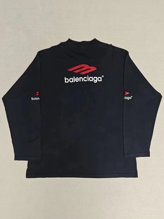 Balenciaga 23fw Black and Red 3Bsports Old Long Sleeve