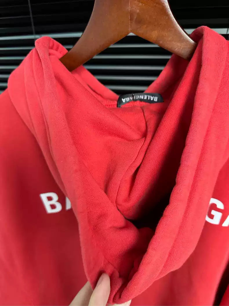 Balenciaga front and rear logo red hoodie