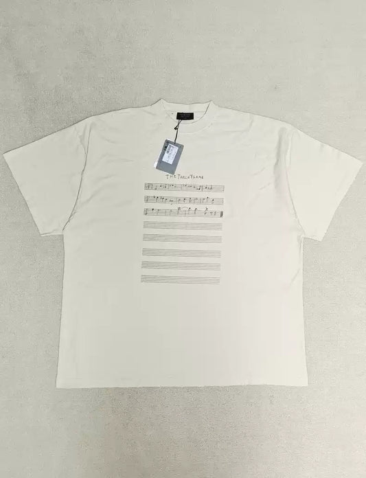 Balenciaga 24SS limited edition rice white note distressed short sleeved shirt