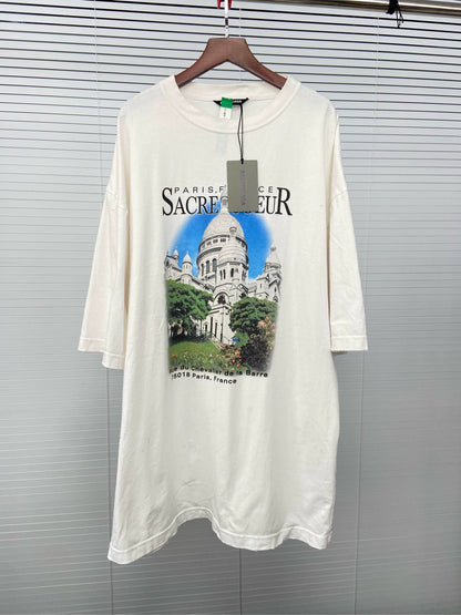 Balenciaga Letter Architecture Printed Round Neck Short Sleeve