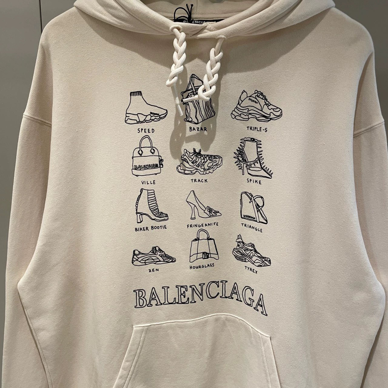 Balenciaga Milk White Comic Product Logo Hoodie