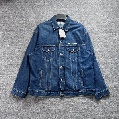 Balenciaga denim jacket with letter logo on the back of the chest