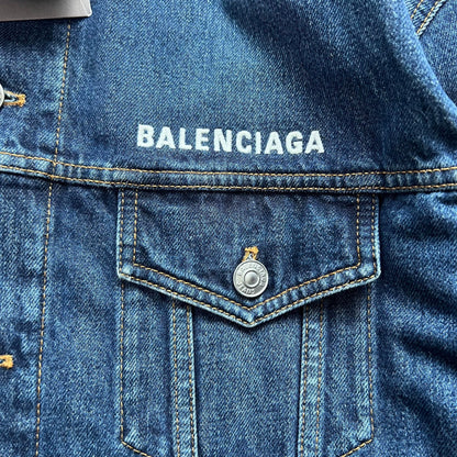 Balenciaga denim jacket with letter logo on the back of the chest