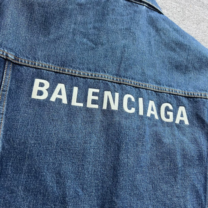 Balenciaga denim jacket with letter logo on the back of the chest