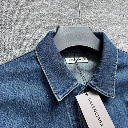 Balenciaga denim jacket with letter logo on the back of the chest