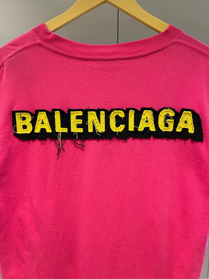 Balenciaga dragon fruit colored back patch logo short sleeved shirt