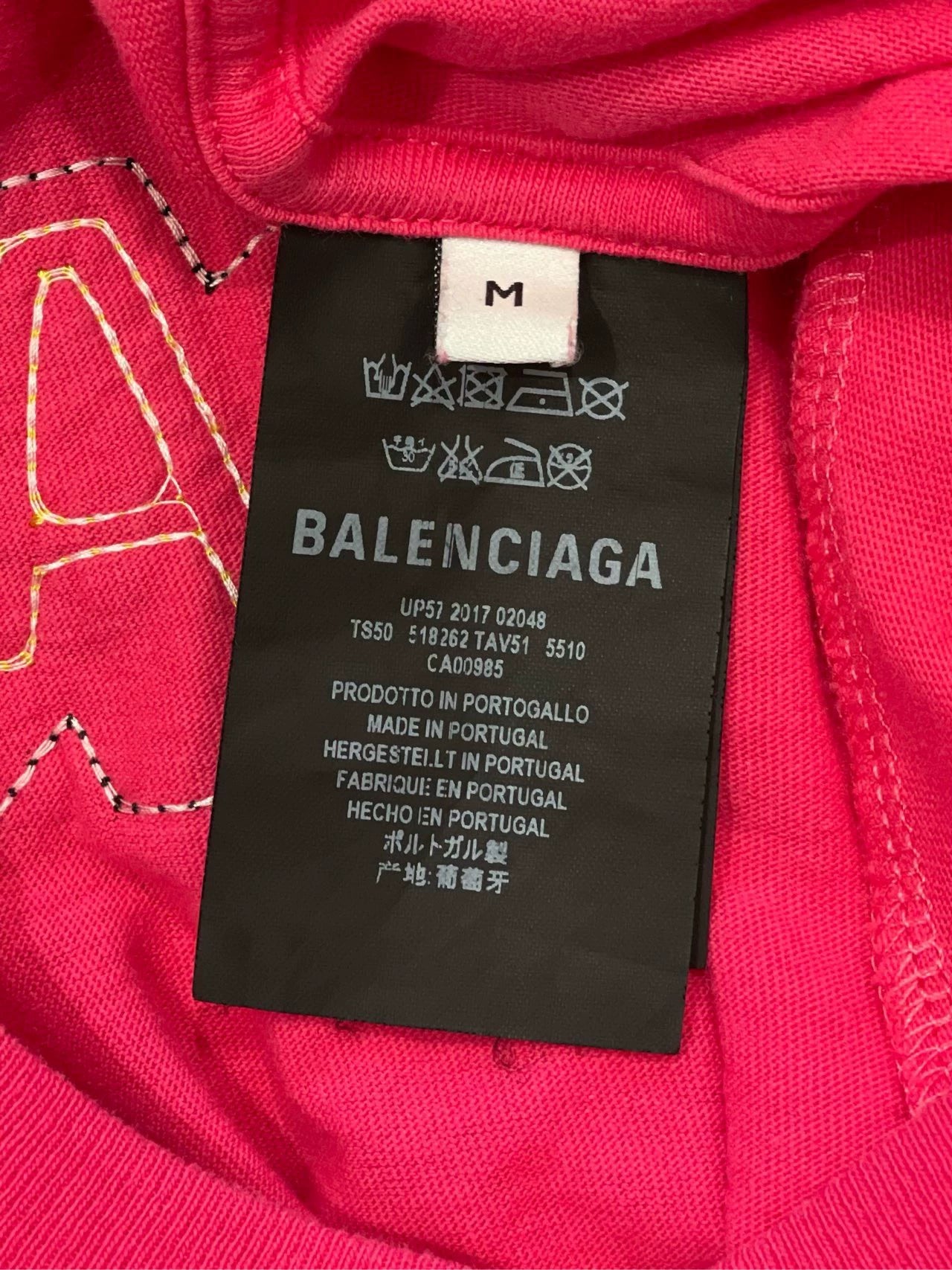 Balenciaga dragon fruit colored back patch logo short sleeved shirt