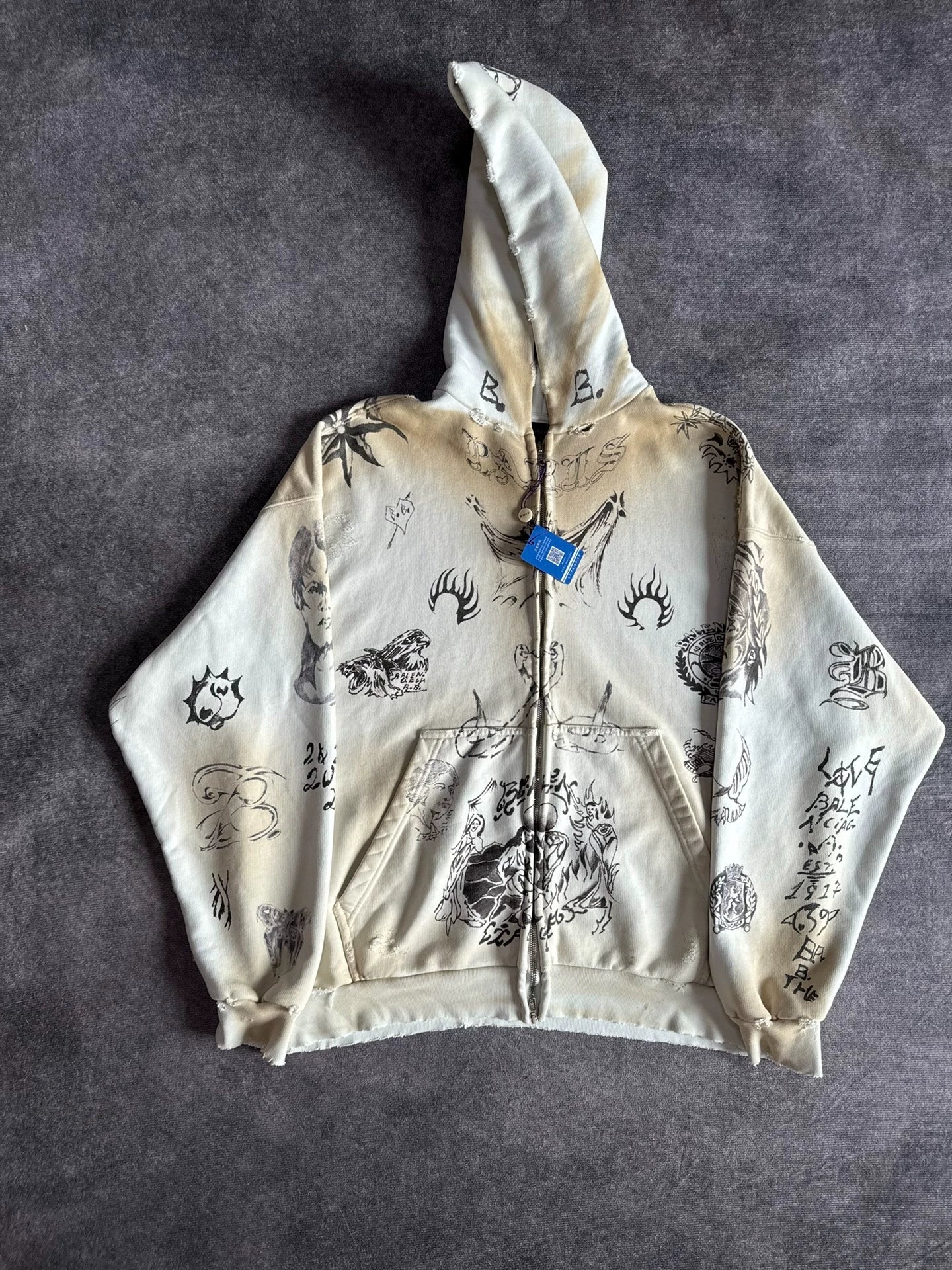 Balenciaga tattoo mud dyed graffiti jacket