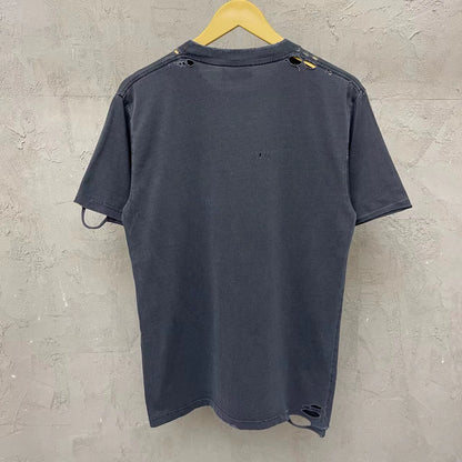 Balenciaga washed grey slogan logo damaged short sleeved shirt