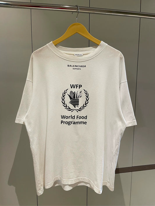 Balenciaga WFP Charity White Wheat Ear Logo Printed Short Sleeve