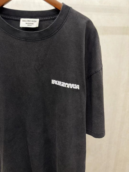 Balenciaga washed vintage inverted logo short sleeved shirt