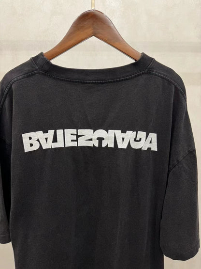 Balenciaga washed vintage inverted logo short sleeved shirt