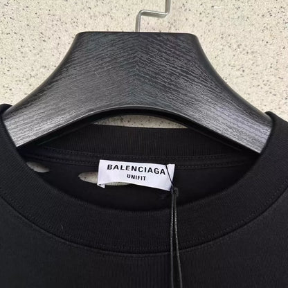 Balenciaga new pure black perforated short sleeved shirt