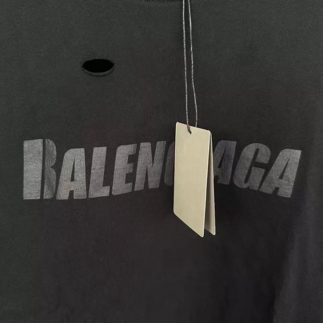 Balenciaga new pure black perforated short sleeved shirt