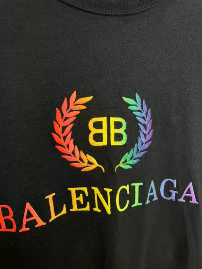 Balenciaga Black Double B Rainbow Wheat Ear Short Sleeve