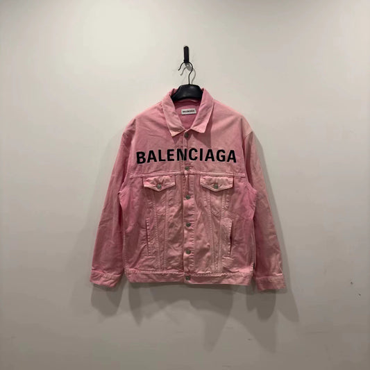 Balenciaga pink chest logo denim jacket