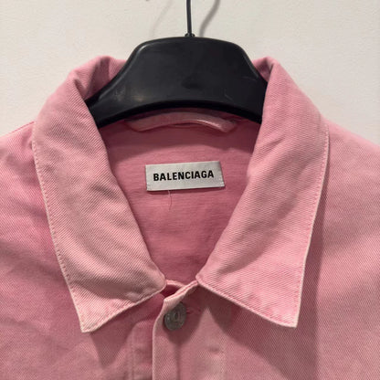 Balenciaga pink chest logo denim jacket