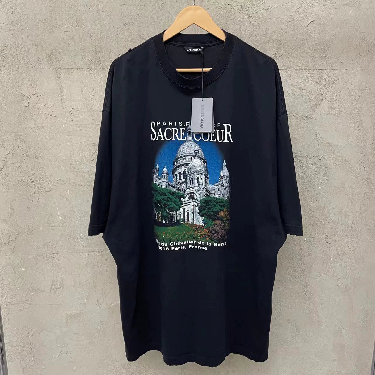 Balenciaga Black Castle slogan printed short sleeved T-shirt