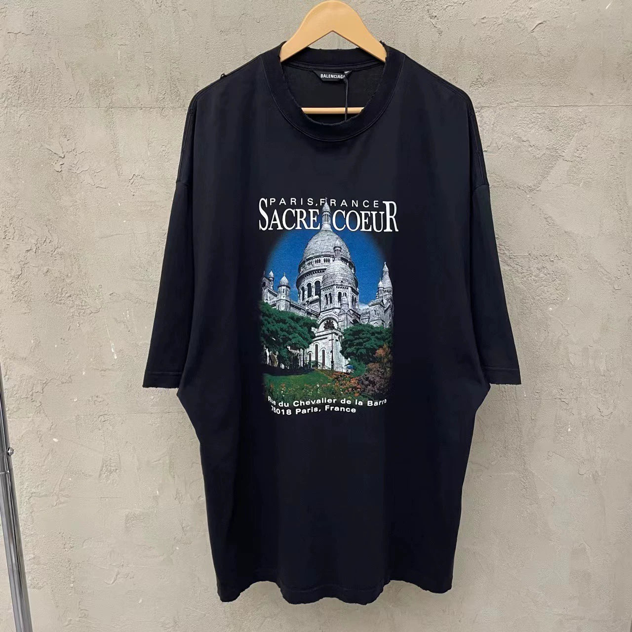 Balenciaga Black Castle slogan printed short sleeved T-shirt