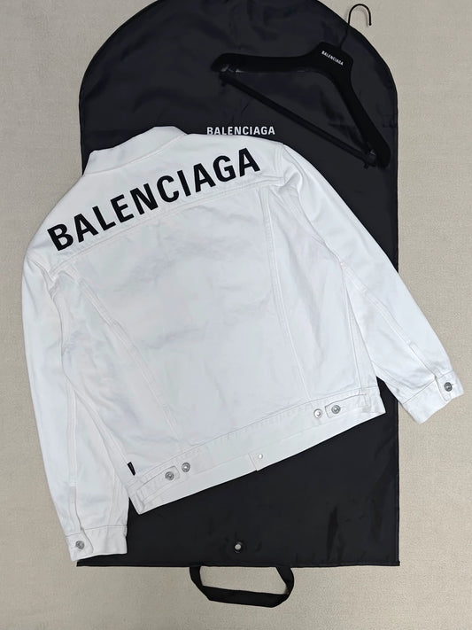 Balenciaga back letter logo stone washed denim jacket