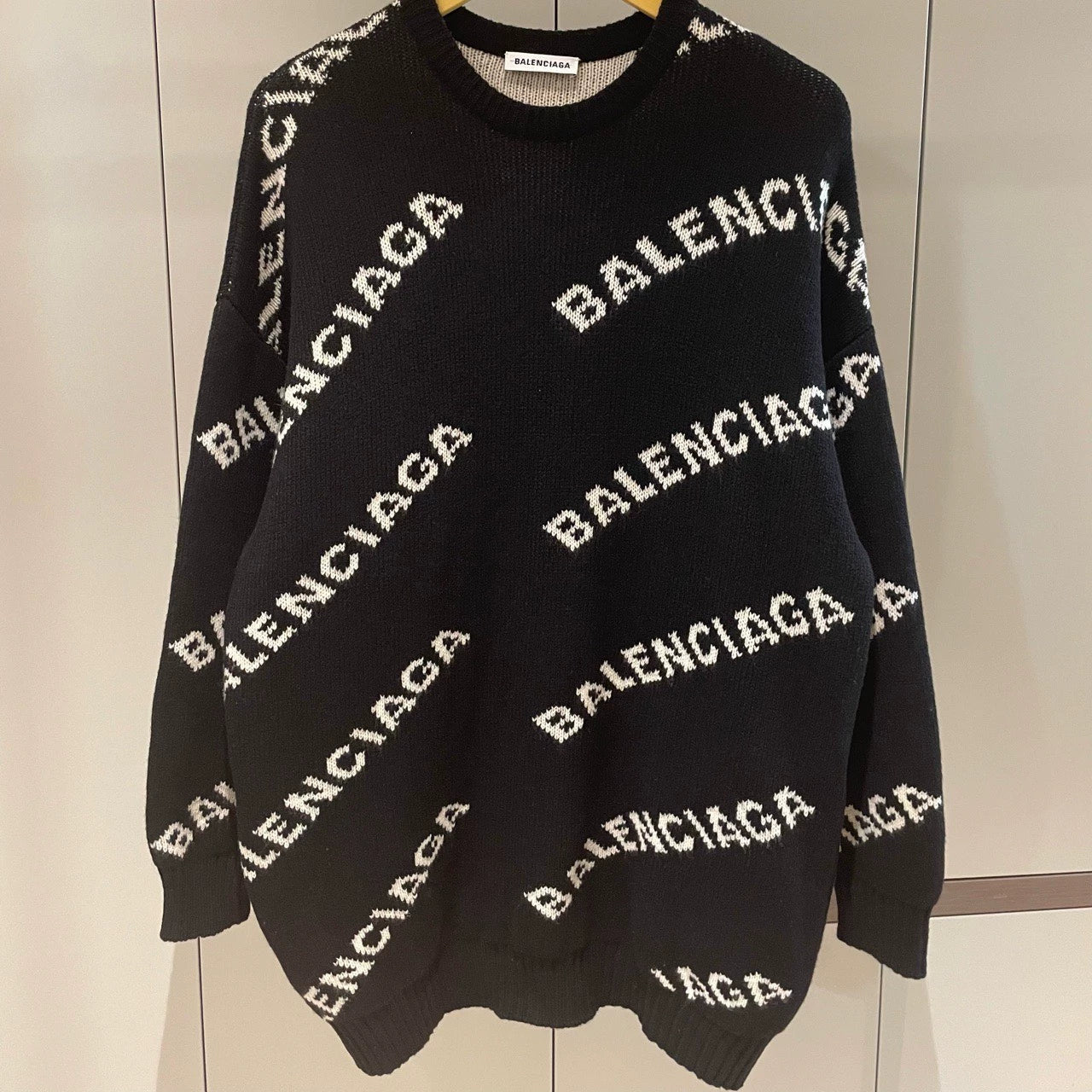 Balenciaga Black Bullet Screen Logo Round Neck Sweater