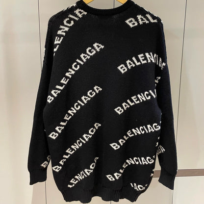 Balenciaga Black Bullet Screen Logo Round Neck Sweater