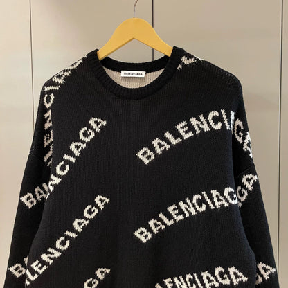 Balenciaga Black Bullet Screen Logo Round Neck Sweater