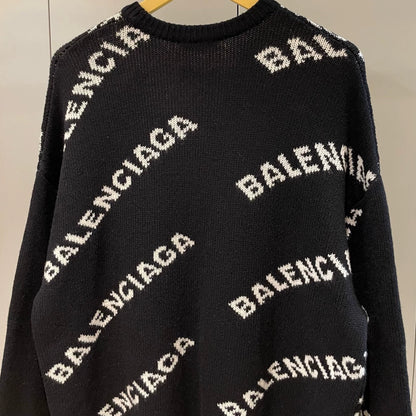 Balenciaga Black Bullet Screen Logo Round Neck Sweater