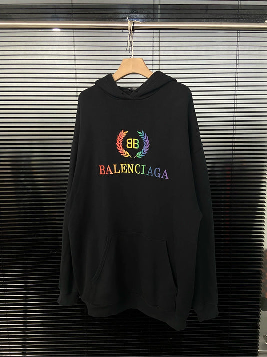 Balenciaga Rainbow Wheat Sprout Embroidered Logo Hoodie