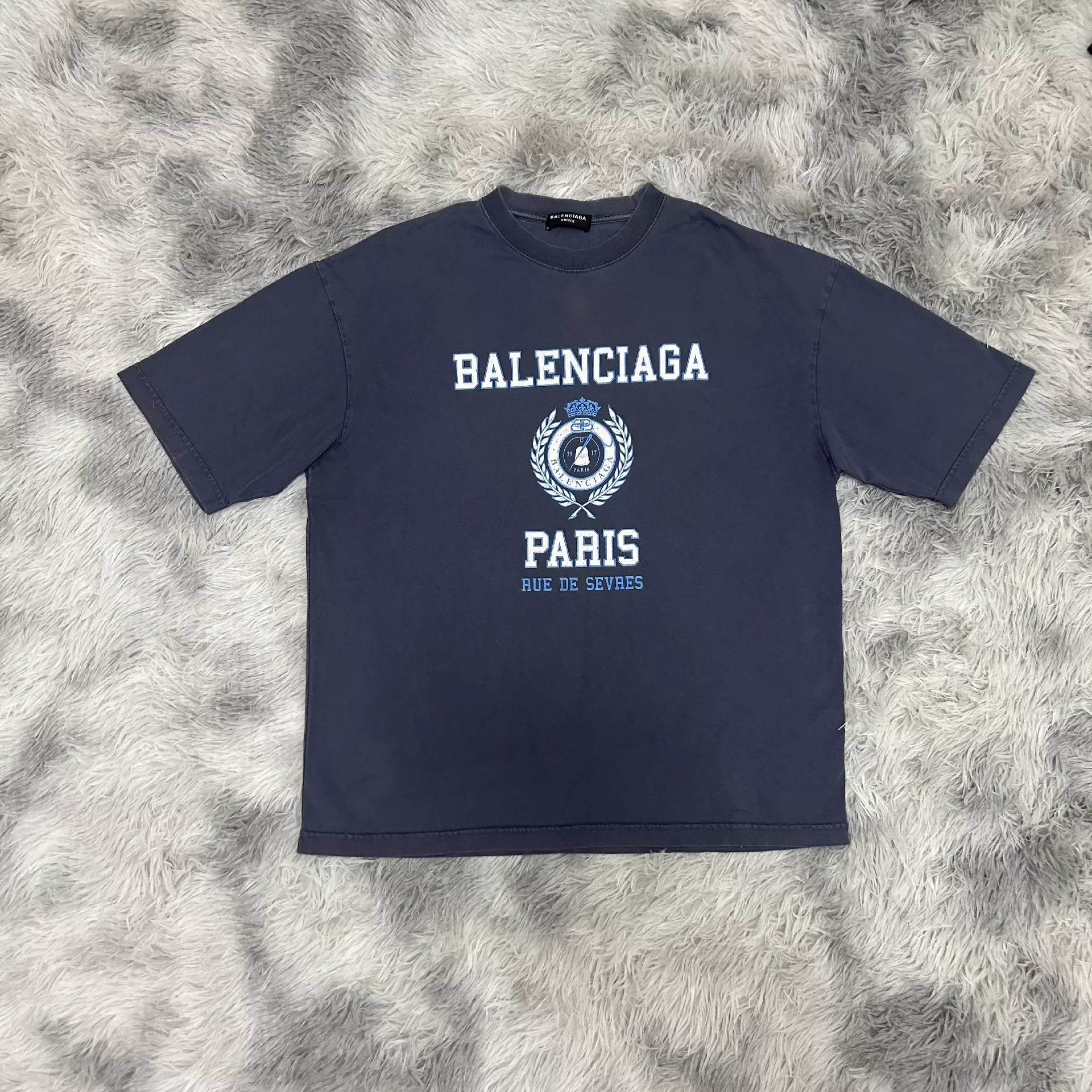 Balenciaga wrinkled washed crown wheat ear print short sleeved shirt