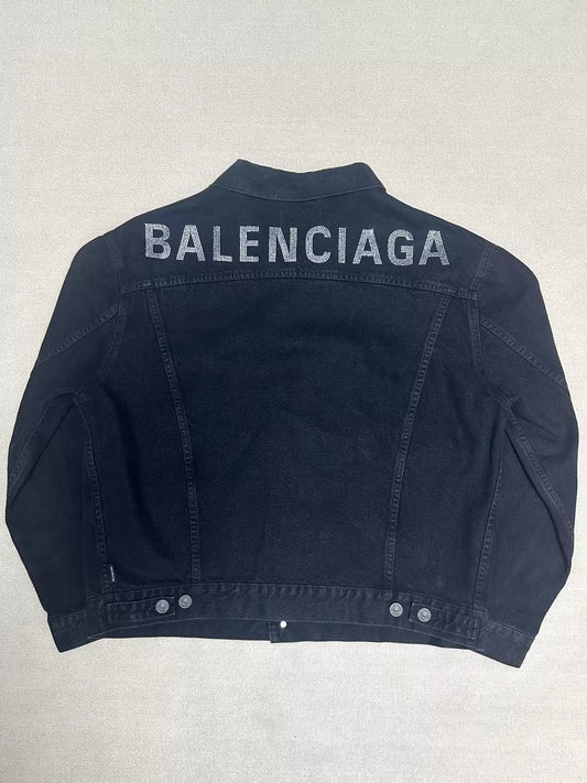 Balenciaga diamond logo washed distressed denim jacket