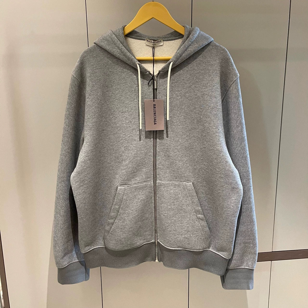 Balenciaga Grey Ultra Rare Elastic Band Large Logo Zipper Coat Hoodie