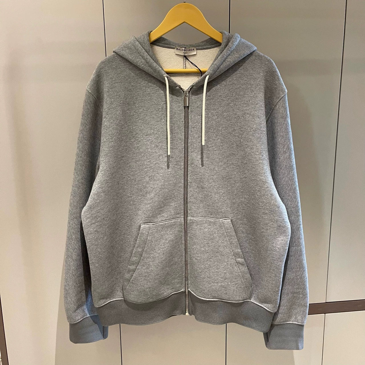 Balenciaga Grey Ultra Rare Elastic Band Large Logo Zipper Coat Hoodie