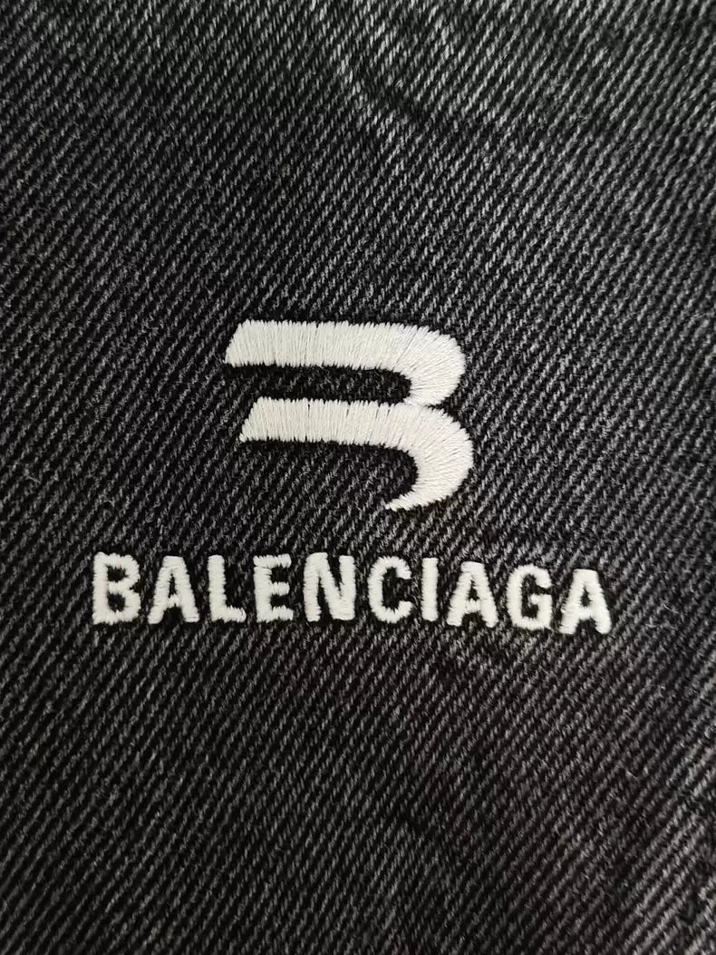 Balenciaga Sportyb denim black and red color blocked washed distressed jacket